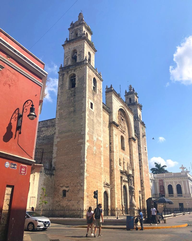 historic colonial cathedral in merida mexico