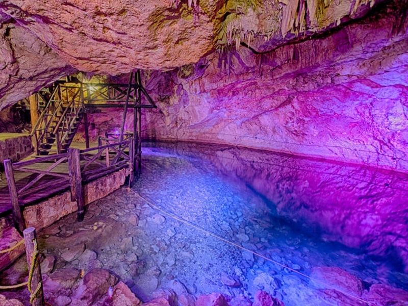 cenote santa rosa cave with pink lights