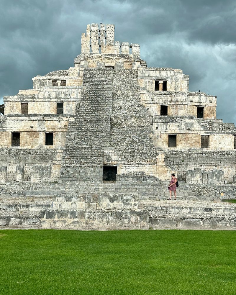woman at edzna ruins yucatan mexico