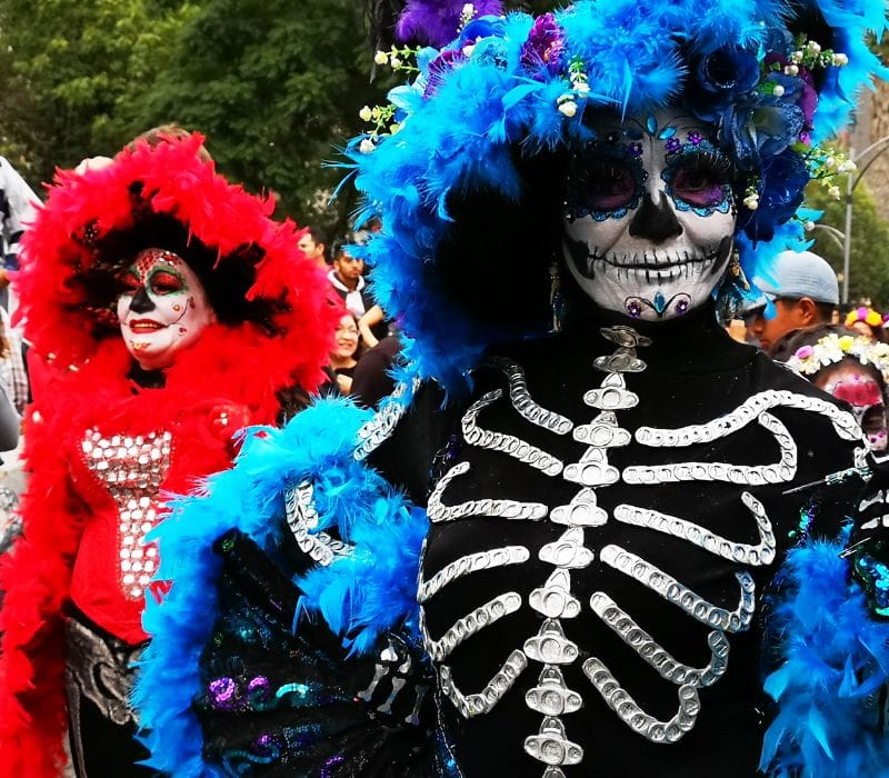 women dressed as La Catrina for Hanal Pixan Merida, the Mayan Day of the Dead festival 