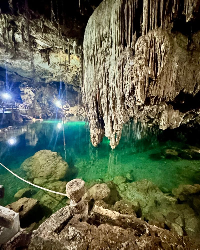 stalactices and stalagmites in cenote xkeken